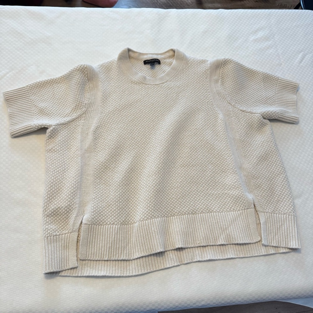 Banana Republic Textured Waffle Knit Sweater Cream Short Sleeve Crewneck Sz L